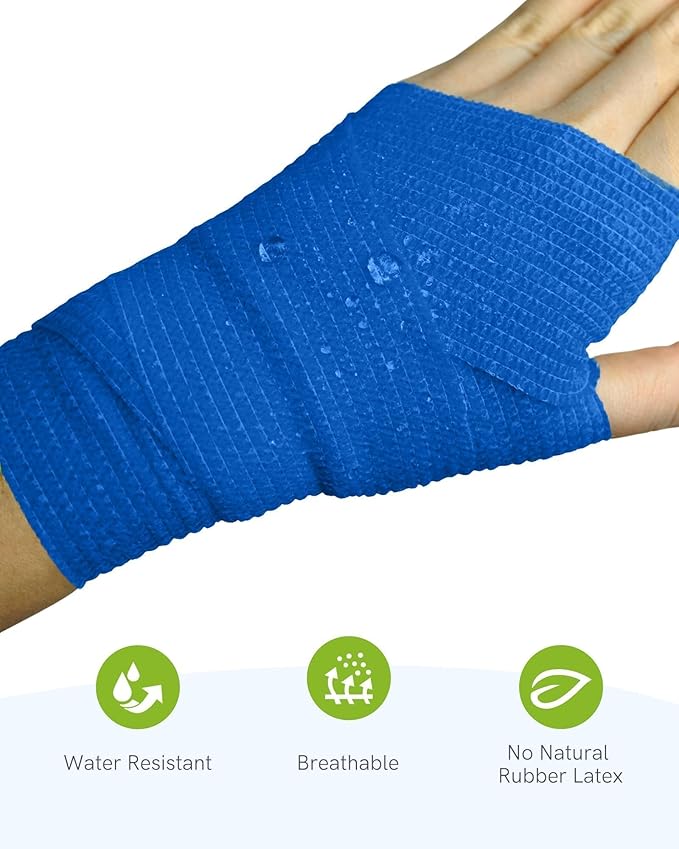 FriCARE Self Adhesive Bandage Wrap, Medical Tape in First Aid Kit, Cohesive Bandages for Wounds Sport Vet, FSA/HSA Eligible, 2 Inches X 5 Yards 6 Rolls, Navy Blue