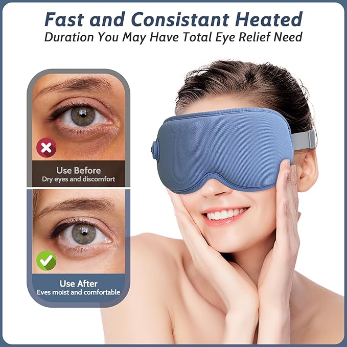 Cordless Heated Massager Eye Mask,Light Blocking 3D Sleeping Eye Mask with Heat and Vibration,Portable Rechargeable Sleep Mask,for Eye Fatigue, Better Sleep,Dry Eye Comfort