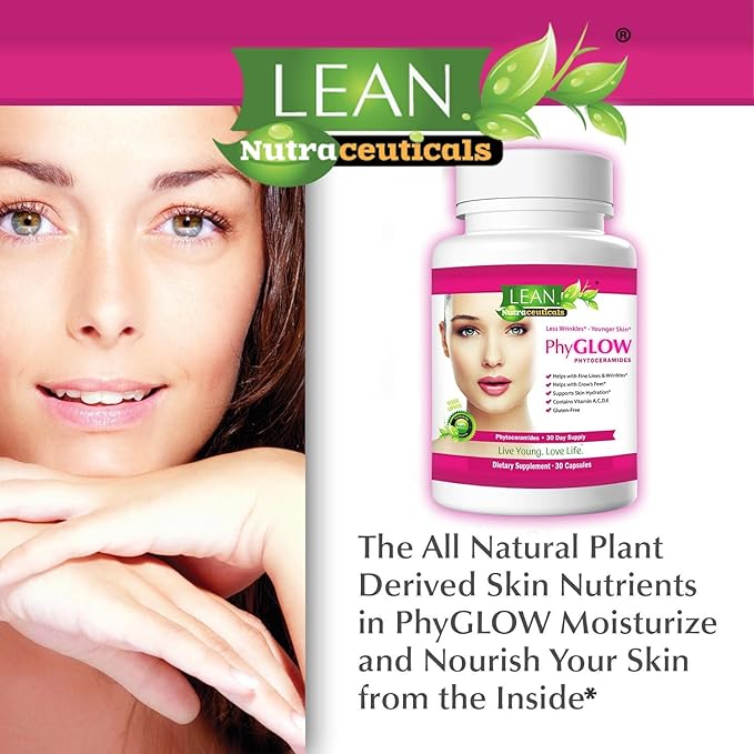 Phytoceramides 350mg Ceramide Skin Care Hydration Moisture Restoring Beauty Supplement with Multivitamins A, C, D, E, PhyGLOW Super Vegan Anti-Aging Wrinkle Support Pills for Women and Men 30 Capsules