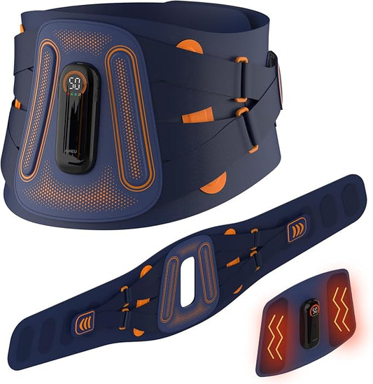 Back Heating Pad with Massager for Back Pain Relief, Detachable Vibrating Massager Waist Lumbar Belt, Wide Range of Fit for 30-53 Waist