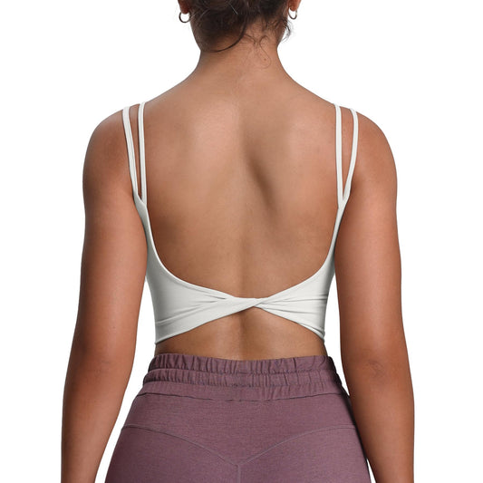 Aoxjox Women's Workout Sports Bras Fitness Yoga Crop Tank Twist Back Cami (White, Small)