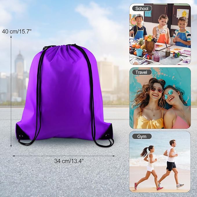 KUUQA 12 Pcs Drawstring Backpack Bags Sport Gym Sack Cinch Bags Bulk for School Traveling and Storage (Purple)