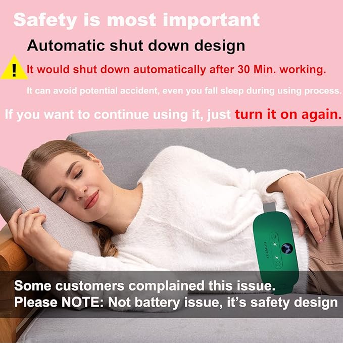 Yeamon Portable Cordless Heating Pad, Electric Waist Belt Device, 3 Heat Levels, 3 Vibration Massage Modes, Back or Belly Heating Pad for Women and Girls (Green)