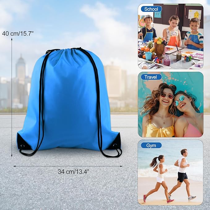 KUUQA 2 Pcs Light Blue Drawstring Backpack Drawstring Bag Bulk Sports Cinch Bags String Backpack Storage Bags for Gym Traveling