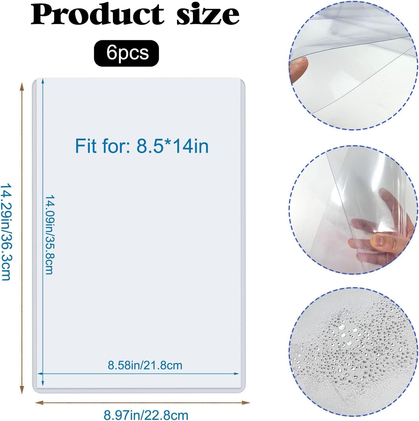 Rainmae 6 Pack 8.5" x 14" Rigid Print Protectors, Clear Waterproof Hard Plastic Page Sheet Protectors, Paper Sleeves Photo Plastic Sleeves Document Holder Birth Certificate Protector