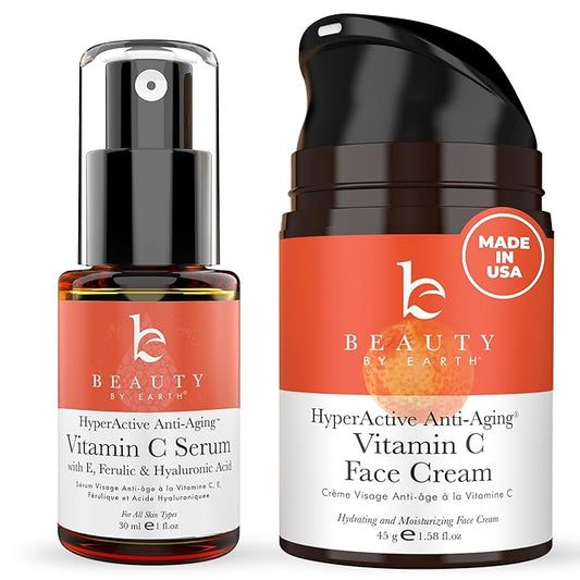 Beauty by Earth Vitamin C Face Cream and Serum - USA Made with Organic & Natural Ingredients