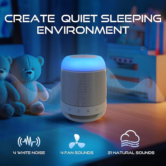 White Noise Machine for Sleeping with Night Light，Baby Sound Machine– 29 Soothing Sounds，Rechargeable White Noise Machine for Kids Adults Sleep, Mothers Day Gifts