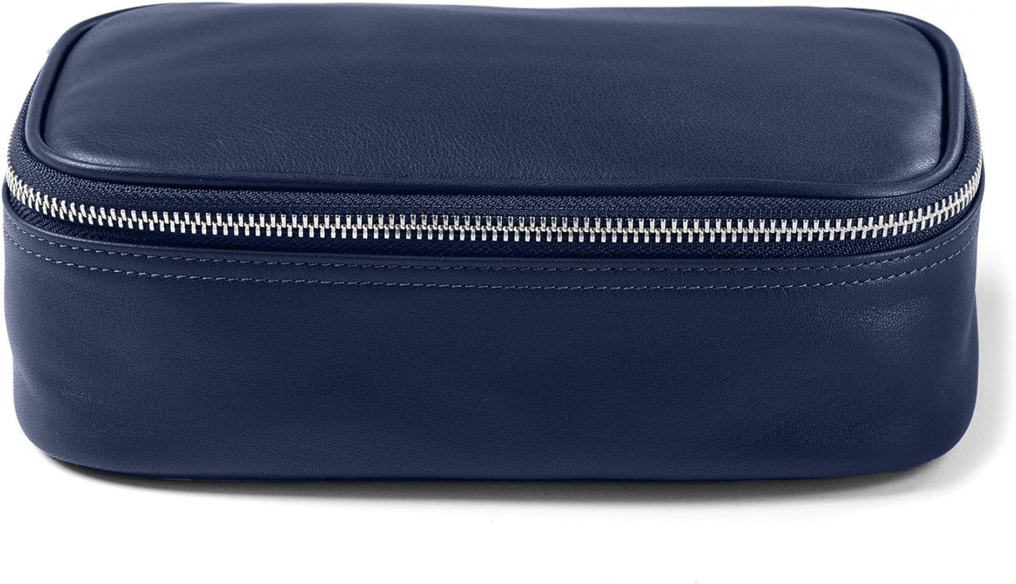 Leatherology Navy Blue Medium Travel Organizer - Zipped mesh storage pocket, elastic loops for organization, metal zipper with leather pull