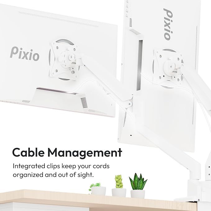 Pixio PS1D Wave White Dual Monitor Arm Stand Desk Mount