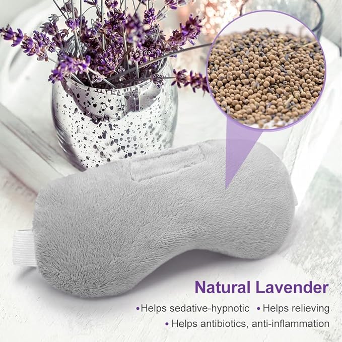 Umisleep Lavender Eye Mask, Aromatherapy Weighted Sleep Mask for Dry Eyes Men Women, Microwave Heated Hot Therapy Eye Cover Moist Compression Pain Relief, Eye Pillow for Puffy Eyes, Sinus Pain, Grey