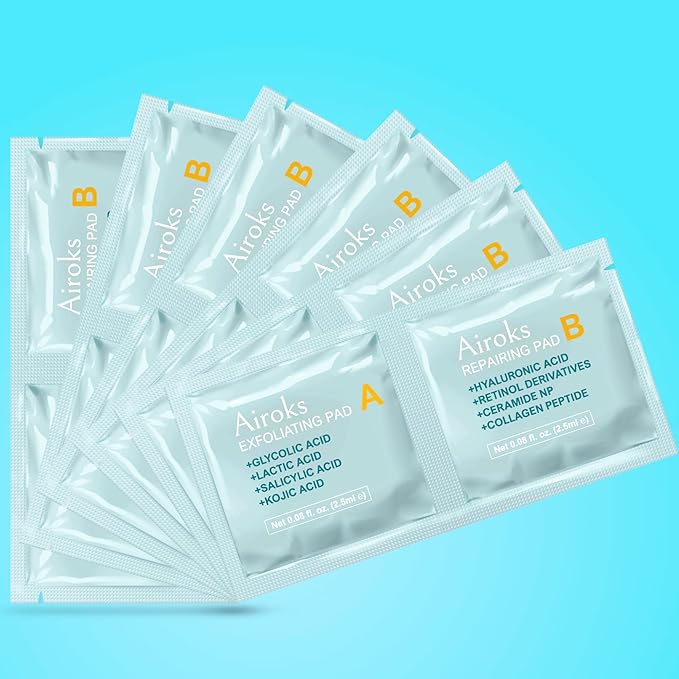 A+B Exfoliating & Repair Face Pads 10 Tx - 2-Step Acid Peel Serum Treatment with Glycolic, Salicylic, Kojic Acid & Retinol Hyaluronic Peptides for Smooth Skin, Pore Minimizer, Hyperpigmentation