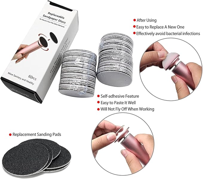 120pcs Foot File Sandpaper Discs Refill for Electric Callus Remover Dead Skin Removal (60pcs Rough 80 Grit + 60pcs Smooth 180 Grit)