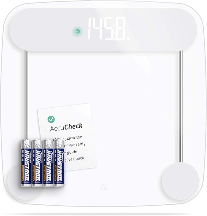 Greater Goods Digital AccuCheck Bathroom Scale for Body Weight, Capacity up to 400 lbs, Batteries Included, Clear