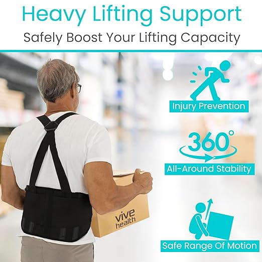 Vive Back Brace for Heavy Lifting - Lower Back Brace Support Belt for Men & Women w/Suspenders - Lumbar & Sciatica Pain Relief - Adjustable Compression for Herniated Disc, Lift Harness for Protection
