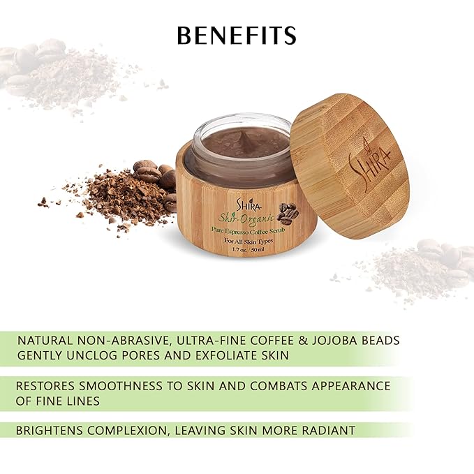 Shira-Organic Pure Espresso Coffee Scrub, Exfoliate for face, Improves Wrinkles and Fine lines, Promotes Skin Rejuvenation For Women, Men (15ML)