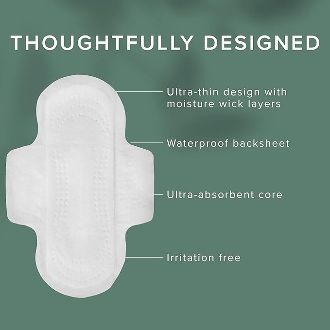 Veeda Natural Cotton Day Pads for Women - Heavy Flow Absorbent Ultra-Thin Feminine Pad with Wings - Hypoallergenic Period pads - Unscented & Chlorine free Sanitary Napkins - 28 Count