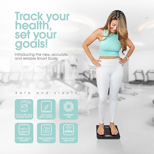 Powerfit Smart Scale for Body Weight - Digital Weight Scale for Men and Women, Body Scale Weight, Weighing Machine, Digital Bathroom Scale for Body Weight with BMI, Body Fat, Muscle Mass