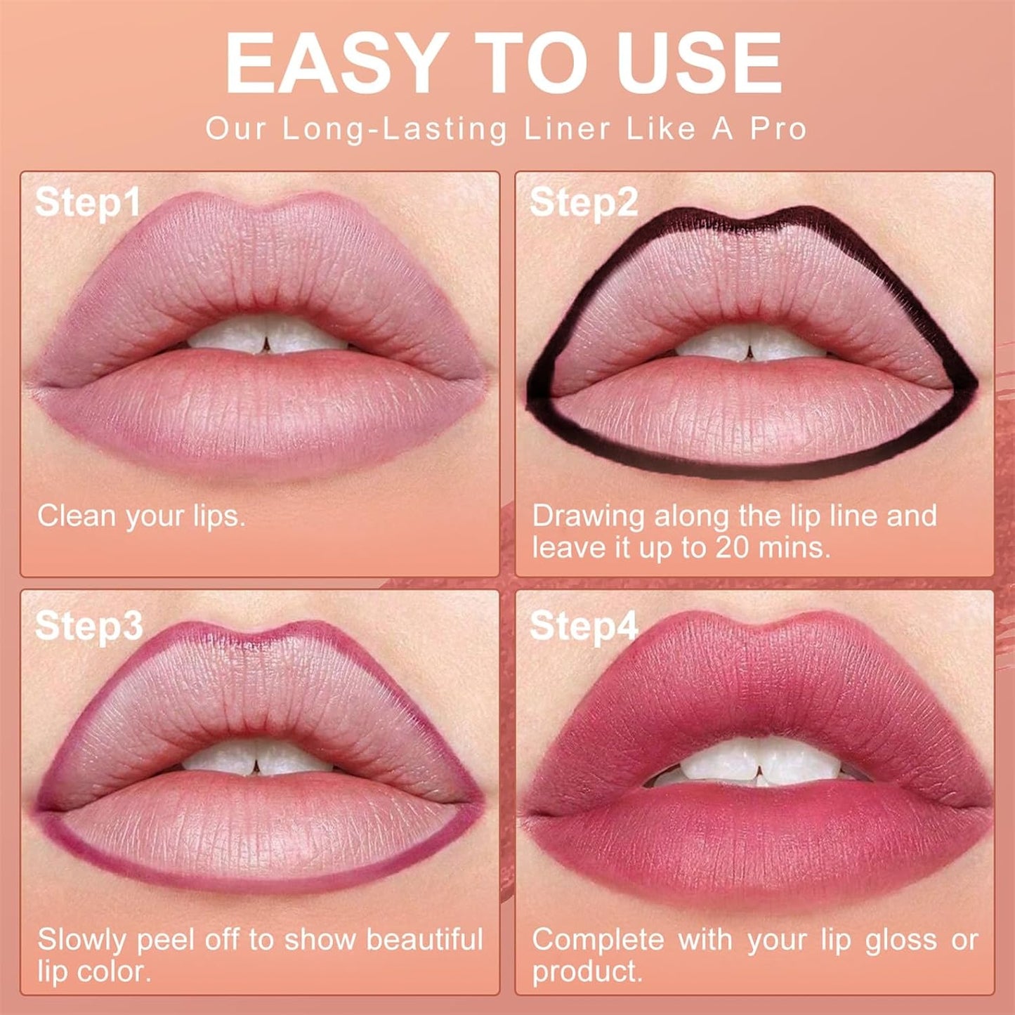 OETUIOW Lip Stain Peel Off, Lip Liner Moisturizing Long-Lasting & Waterproof, Transfer Proof & Plumping, Non-Stick Cup, Cocoa Color