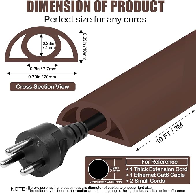 Floor Cord Cover Self Adhesive Cord Hider, 10FT Cable Management, Extension