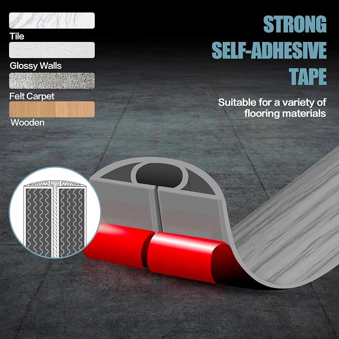 Floor Cord Cover Self Adhesive Cord Hider, 20FT Cable Management, Extension