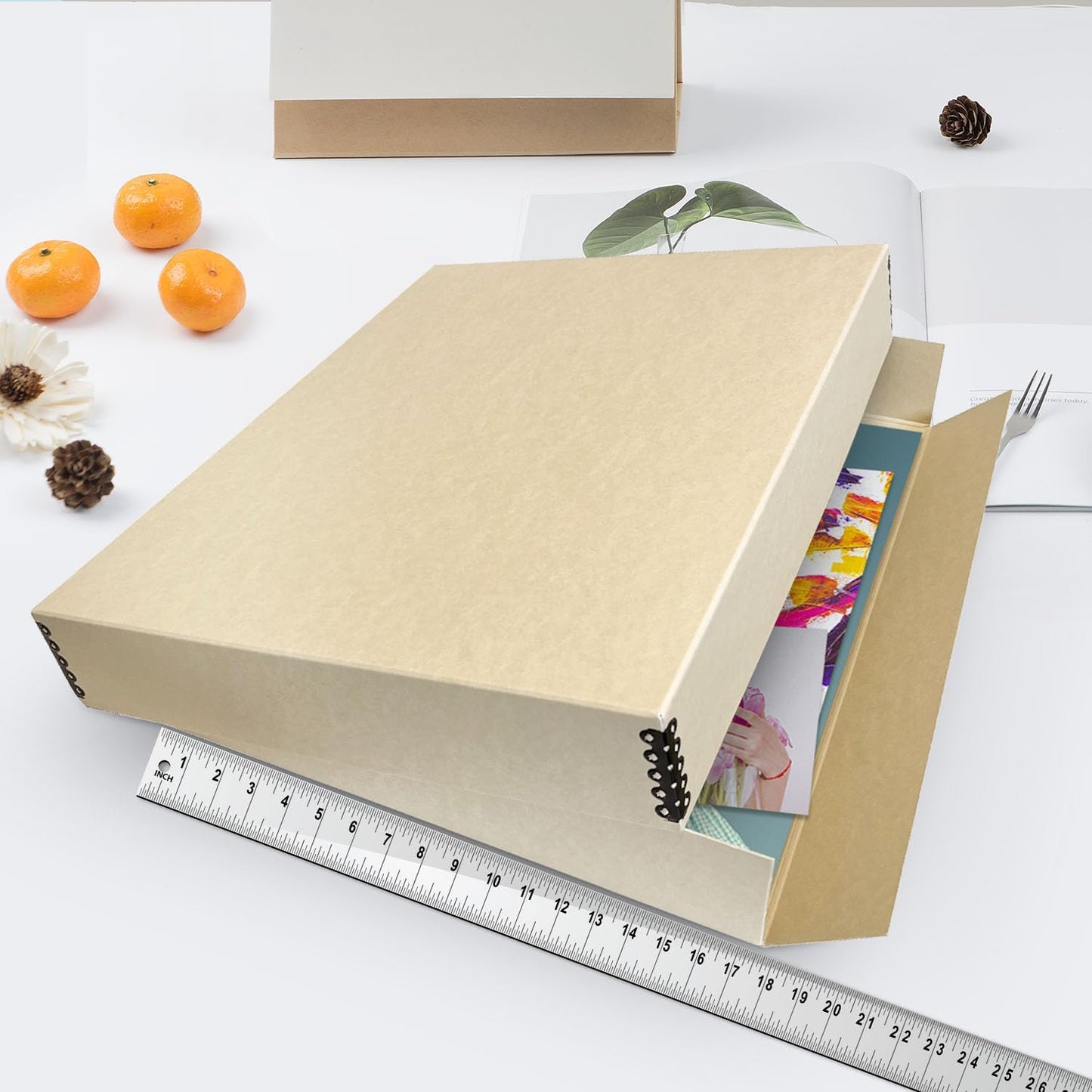 Lineco Museum Archival Storage Box, 17.75x22.75x3 in. Drop Front Design. Acid-Free with Metal Edge. Organize Photos, Pictures, Prints, Documents, Crafts, DIY. Tan, 2 Pack