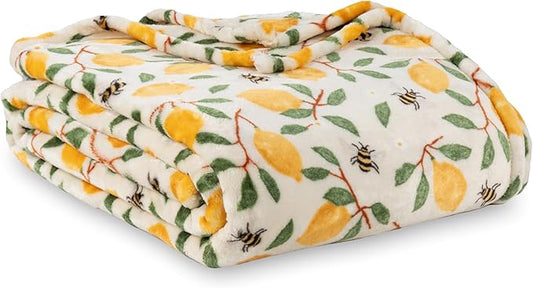 Berkshire Blanket-Classic Heavyweight Soft Printed VelvetLoft® Plush Throw Blanket, Cozy and Fuzzy, Lemons and Bees Yellow, 50in x 70in