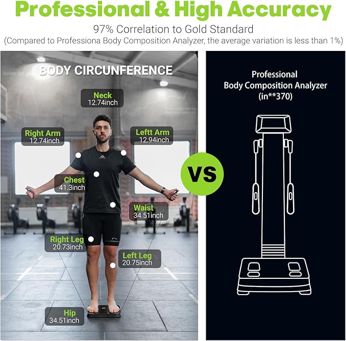 Scale for Body Weight and Fat Percentage Body Circumference 8 Electrodes High Precision Smart Scale for BMI 43 Body Composition Measurements Bluetooth Bathroom Digital Scales