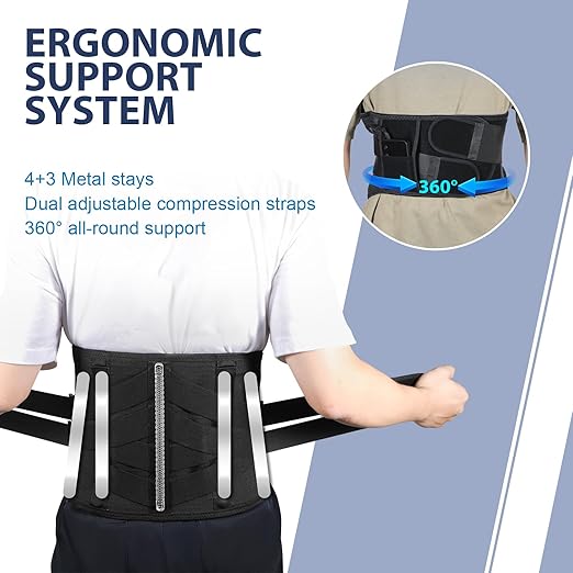 HONGJING Heated Back Massager Brace for Lower Back Pain Relief, Cordless Back Vibration Massage Belt with 3 Heating Modes and 4 Massage Modes for Sciatica and Scoliosis-M