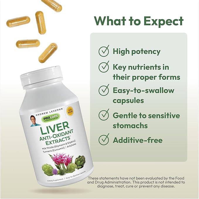 ANDREW LESSMAN Liver Anti-Oxidant Extracts 240 Capsules - Supports The Hard-Working Tissues of The Liver, Promotes Optimum Liver Health and Function. Milk Thistle, Turmeric and Artichoke Extracts