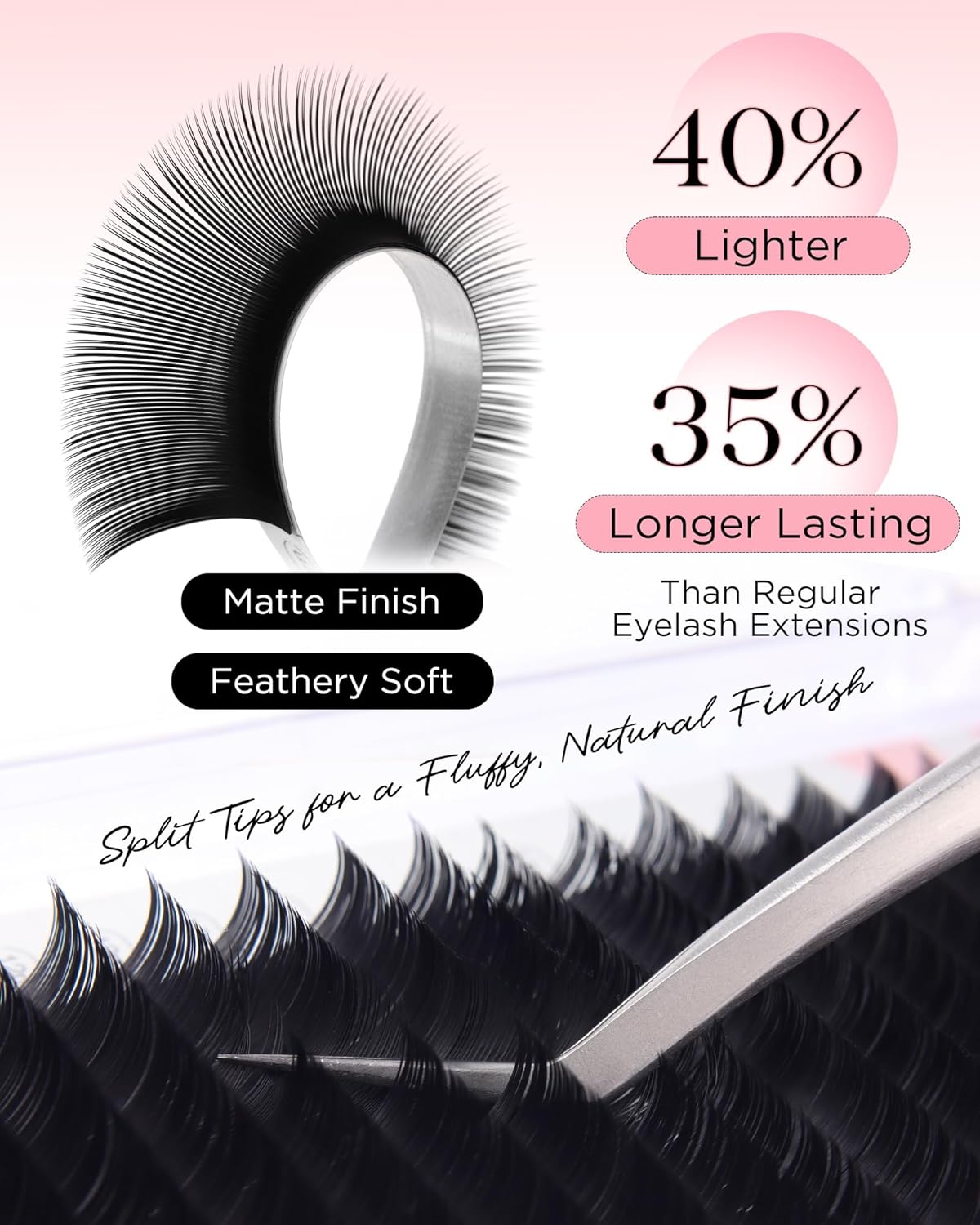 BEYELIAN Flat Eyelash Extension, Ellipse Lash Extensions 0.20 D Curl 11mm 16 Rows Matte Black Eyelash Extension Supplies Classic Lash Extensions Individual Eyelashes Salon Use