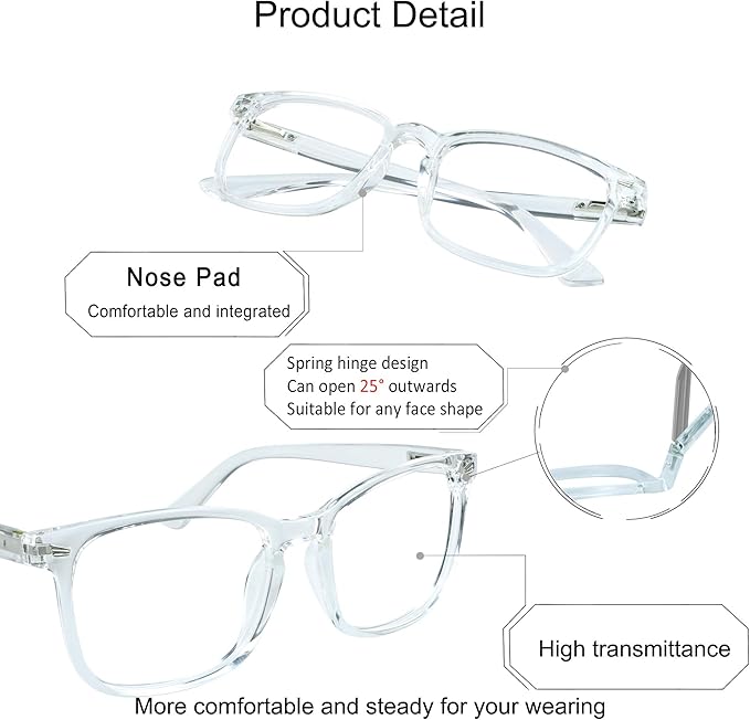 YEIN Bifocal Reading Glasses with Blue Light Blocking Lenses, Bifocal Reader for Women and Men, Vintage Square frame with Spring Hinge (+0.75/+3.50 magnification)