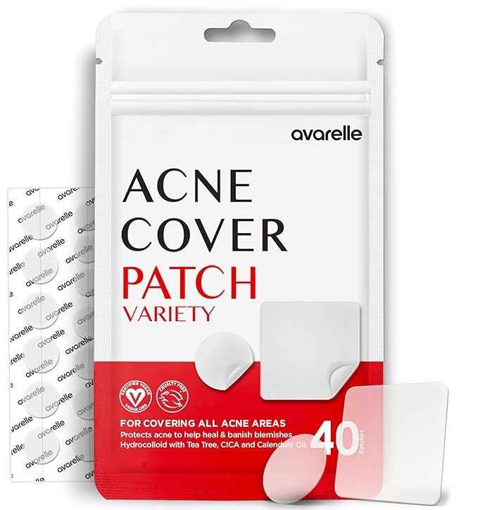 AVARELLE Pimple Patches Hydrocolloid Acne Patches, Acne Spot Treatment for Blemishes and Zit with Tea Tree Oil, Calendula Oil and Cica Oil for Face, Vegan, Cruelty Free (40 CT + 80 CT + Variety)