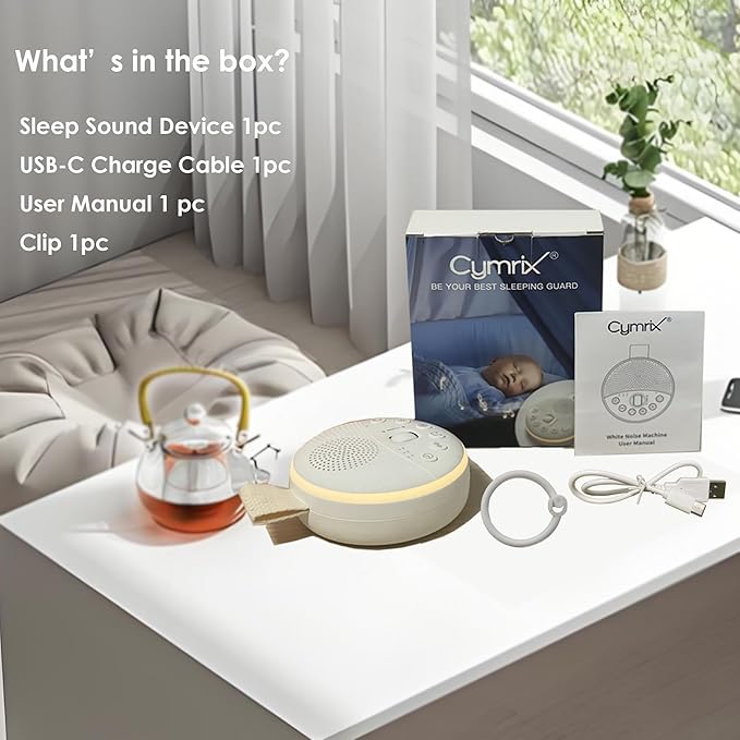 White Noise Machine for Baby & Adults with 21 Relaxing Sounds & Adjustable Night Light, Rechargeable & Portable Sleep Aid for Home & Travel