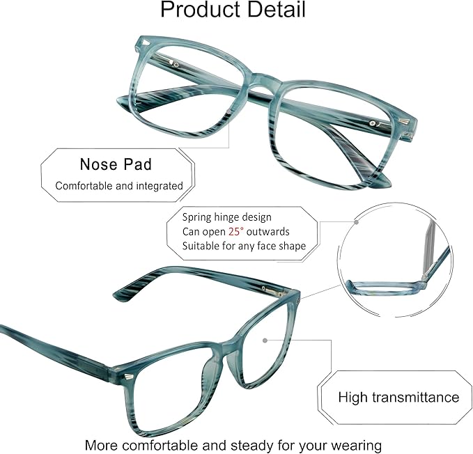 YEIN Bifocal Reading Glasses with Blue Light Blocking Lenses, Bifocal Reader for Women and Men, Vintage Square frame with Spring Hinge (+1.00/+4.00 magnification)