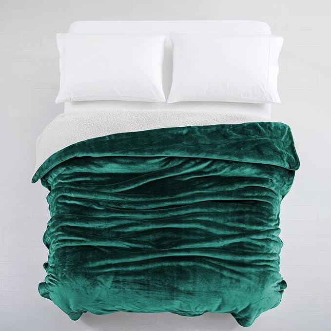 IR Imperial Rooms Sherpa Fleece Throw Blanket Twin Size for Couch - Thick and Warm Fluffy Emerald Green Blankets for Winter, Soft and Fuzzy Twin Blanket for Bed, 60x80 Inches