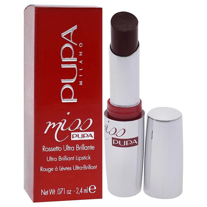 Pupa Milano Miss Milano Lipstick - Creamy, Ultra Pigmented Color For Lips - Nourishing Formula - Crystal-Effect Lipstick - Ultimate Boost Of Volume And Hydration - 504 Ruby Red - 0.071 OZ