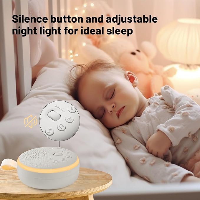 White Noise Machine for Baby & Adults with 21 Relaxing Sounds & Adjustable Night Light, Rechargeable & Portable Sleep Aid for Home & Travel
