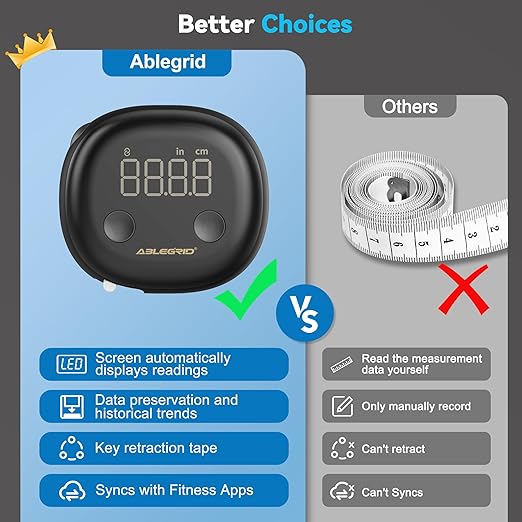 ABLEGRID Digital Smart Bathroom Scale for Body Weight and Fat Percentage and Smart Body Tape Measure Rechargeable with Fitdays APP