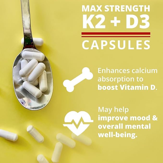 Dr. Boz - K2+D3 Capsules, 66 Servings - Vitamin D3 K2 Supplement with BioPerine - Bone & Heart Health - Enhanced Absorption - Quality Tested - Made in The USA - 5000iu (D3) - 400iu (K2) - Self Care