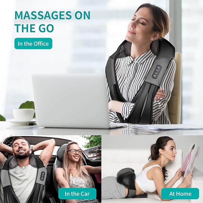 Nekteck Shiatsu Neck and Back Massager with Soothing Heat, Electric Deep Tissue 3D Kneading Massage Pillow for Shoulder, Leg, Full Body Muscle Pain Relief, Car, Office and Home Use