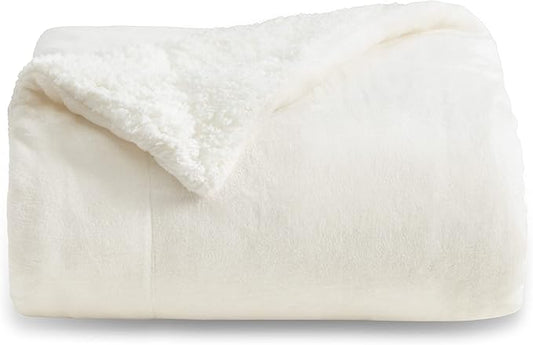 Bedsure Sherpa Fleece Throw Blanket Twin Size for Couch - Thick and Warm, Soft Fuzzy Plush Twin Blanket for Winter, Cream, 60x80 Inches