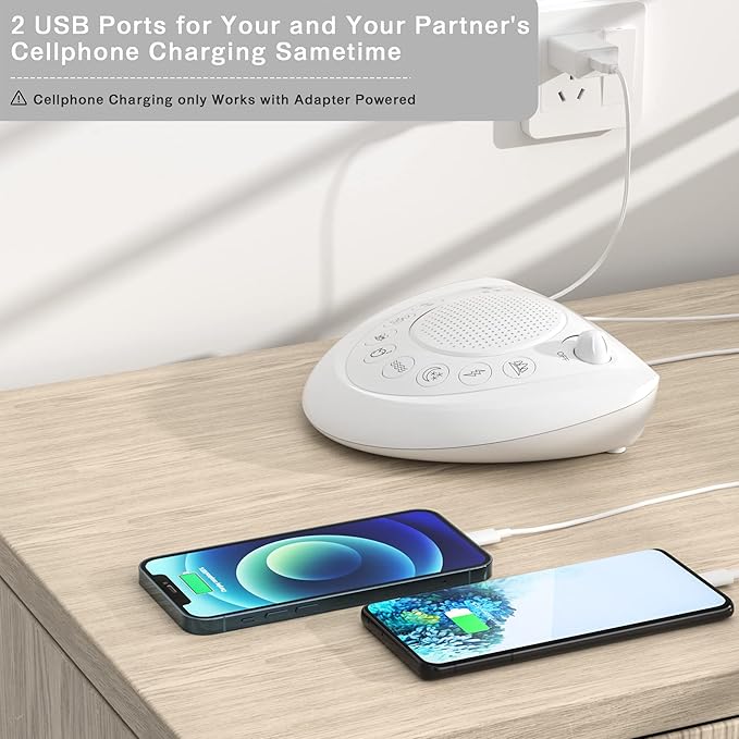 Mesqool 24 Non Looping Natural Sound Machine | White Noise Machine | Portable Sleep Therapy,Electric/Battery Powered,3 Auto-Off Timer,Headphone Jack,USB Charger Ports for Baby,Adult,Dog,Office,Travel