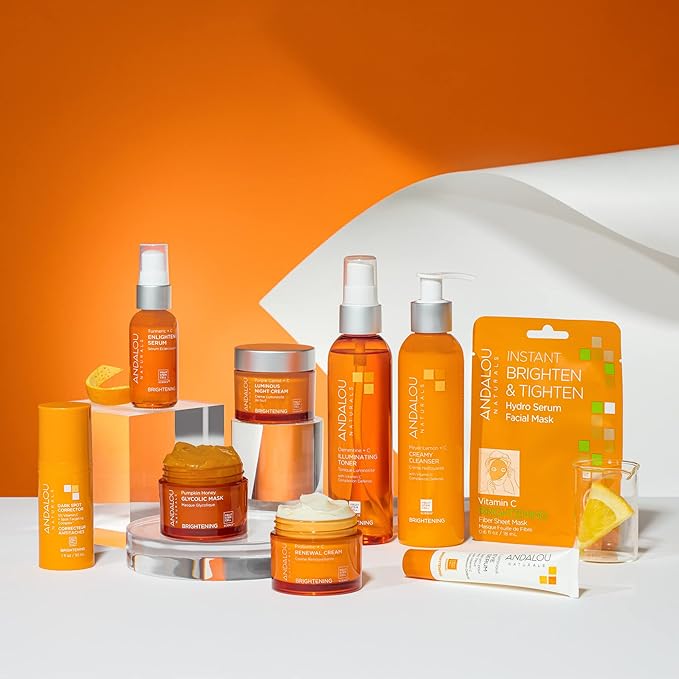 Andalou Naturals Turmeric + C Enlighten Serum, Skin Smoothing Serum with Vitamin C & Turmeric, Anti Aging Skin Care, Diminish Sun Damage and Refine Skin, 1.1 Fl Oz