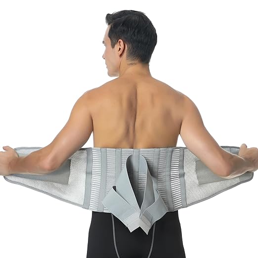 NeoTech Care Adjustable Compression Back Brace Lumbar Support Belt, Grey, Size XXL