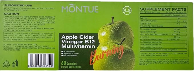 Apple Cider Vinegar Gummies B12 Multivitamin,ACV Supplement Gummy Vitamins,Vegetarian Supplement for Women & Men,Non GMO,Support Normal Energy Levels & Gut Health 60 Gummies (30)