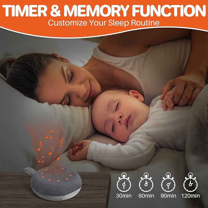 FUNYKICH White Noise Sound Machine, Portable Sound Machine for Sleep with 40 Soothing Sounds, Battery Indicator, Timer & Night Light, Sound Therapy White Noise Machine for Adults Baby Kids(Darkgray)