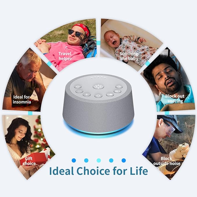 Sleep White Noise Sound Machines 32-Level Volume 30 Sounds 12 Colors Light 5 Timers Adjustable Light Brightness Compact for Everyone Travel Gift Memory Function
