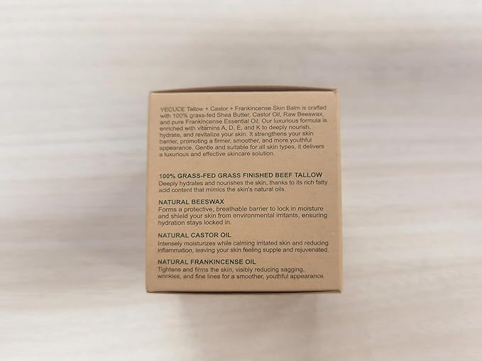 Tallow Castor Frankincense Oil Cream, 2 Pack Beef Tallow for Skin Care with Castor & Frankincense Oil Balm, Moisturising Cream for Face & Body for Sensitive and Dry Skin, Deeply Hydrating Anti-aging