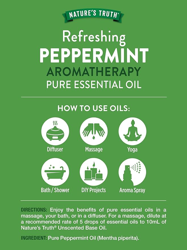 Nature's Truth Peppermint Essential Oil | Diffuser, Shower, or Bath | 2 Pack of 2 Fluid Ounces (59 mL) | Mentha Piperita