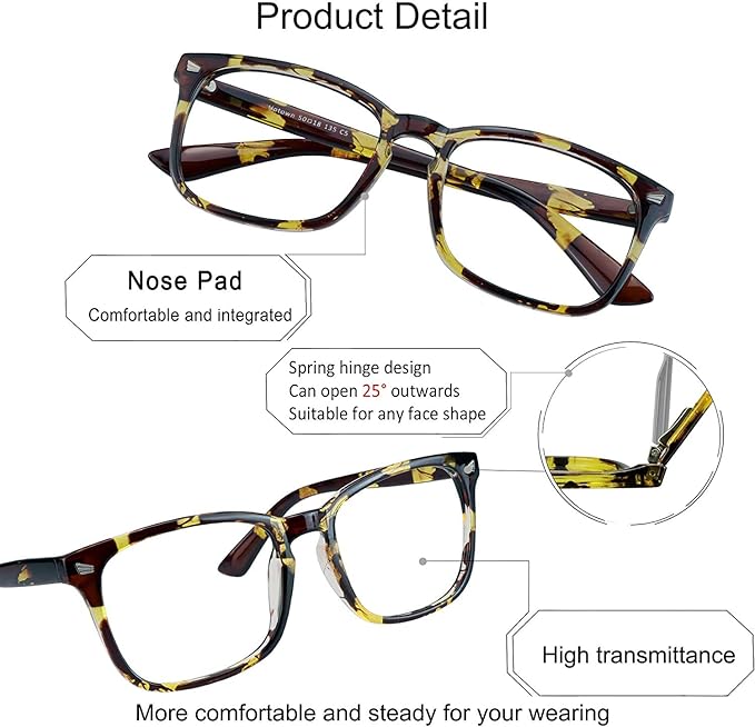 YEIN Bifocal Reading Glasses with Blue Light Blocking Lenses, Bifocal Reader for Women and Men, Vintage Square frame with Spring Hinge (+0.50/+2.50 magnification)